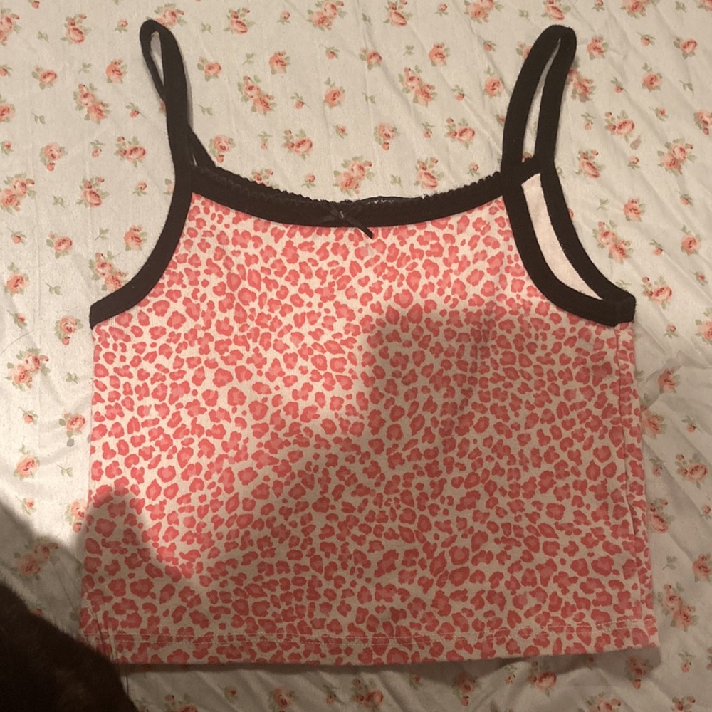 Brandy Melville Pink leopard bow tank top